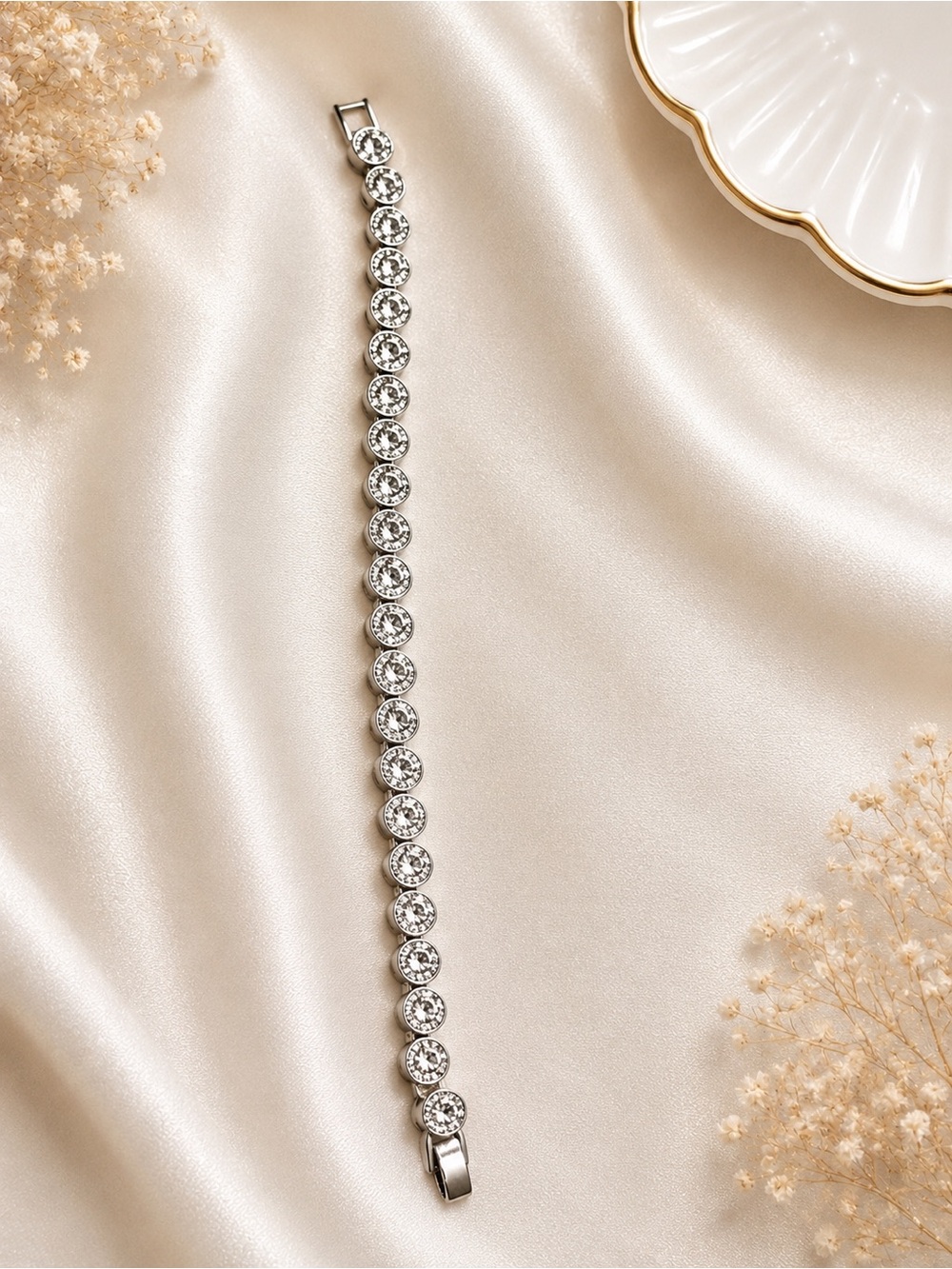 Round Halo Tennis Bracelet | Non-Tarnish | Waterproof | 24/7 Everyday Wear